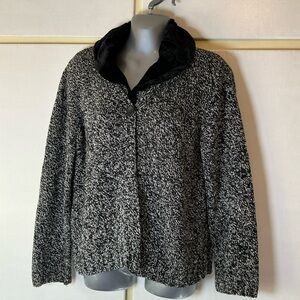 J. Jill Charcoal and Black Knit Teddy Jacket Silk Cotton Blend